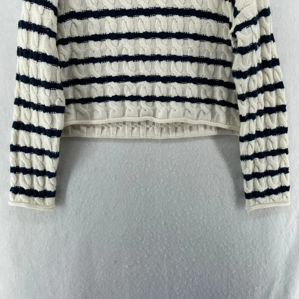 Pink Rose Sweater Women's Sz L White Cable-Knit Striped Cropped Regular Pullover - Picture 7 of 12